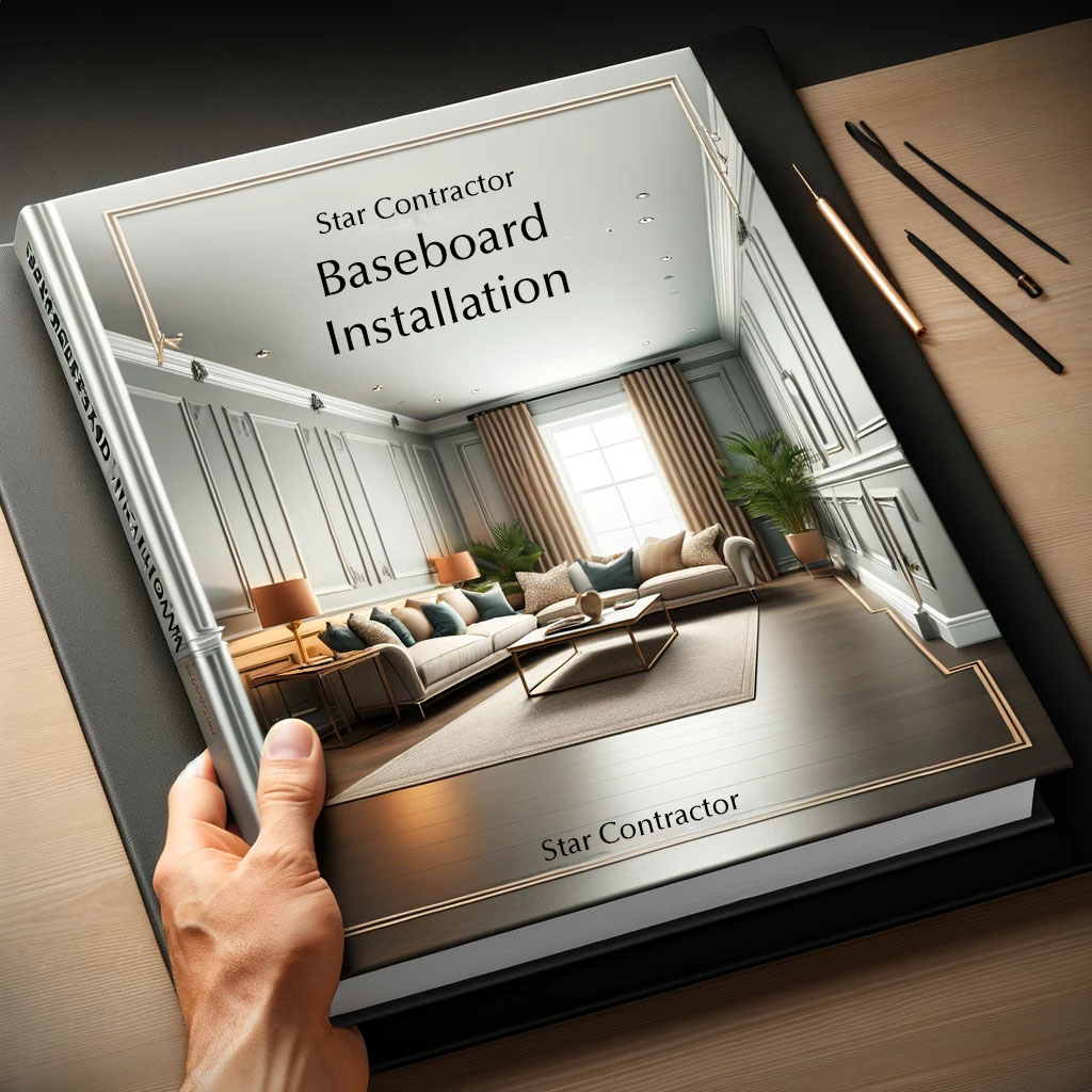 Book cover depicting an interior space that highlights the elegance of well-installed baseboards. The room, either modern or classic, shows the importance of baseboards as a finishing touch in interior design, emphasizing sophistication and attention to detail